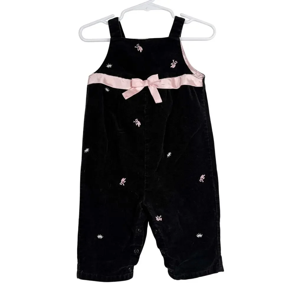 Vtg Y2K Gymboree Velvet Overalls Embroidered Pink Ballet Slippers - 6-12 Months